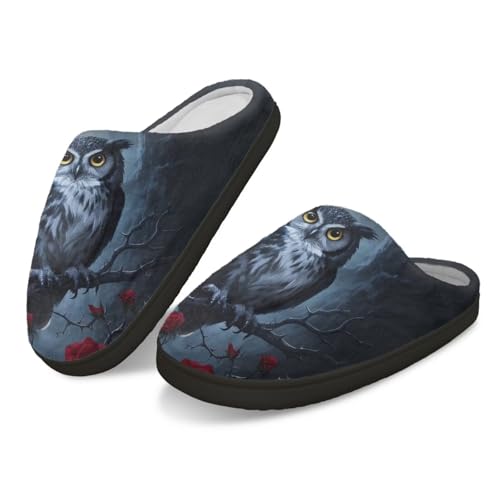 Kuiaobaty Hausschuhe für Damen und Herren, Kuhdruck, Meerschweinchen, Hunde-Druck, Hausschuhe mit warmem Flanellfutter, lässige Schlafzimmer-Slides, Nachteule Rose, 43.5/44 EU von Kuiaobaty