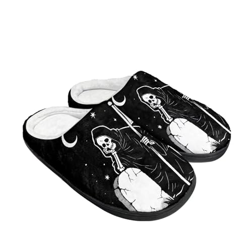Kuiaobaty Hausschuhe für Damen und Herren, Kuhdruck, Meerschweinchen, Hunde-Druck, Hausschuhe mit warmem Flanellfutter, lässige Schlafzimmer-Slides, Skelett-Grabstein, 40.5/41 EU von Kuiaobaty