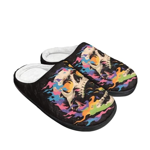 Kuiaobaty Hausschuhe für Damen und Herren, Kuhdruck, Meerschweinchen, Hunde-Druck, Hausschuhe mit warmem Flanellfutter, lässige Schlafzimmer-Slides, Totenkopf-Feuerfarbe, 40.5/41 EU von Kuiaobaty