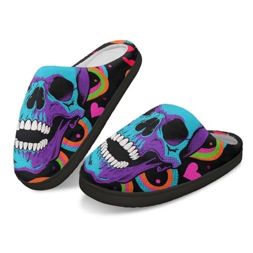 Kuiaobaty Hausschuhe für Damen und Herren, Kuhdruck, Meerschweinchen, Hunde-Druck, Hausschuhe mit warmem Flanellfutter, lässige Schlafzimmer-Slides, Y2k Neon Skull, 45/45.5 EU von Kuiaobaty