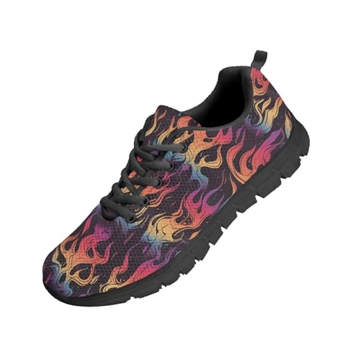 Kuiaobaty Herbst Uni Casual Laufschuhe Totenkopf Halloween Atmungsaktiv Athletic Walking Sneaker mit Memory-Schaum, Bunte Flamme, 42.5 EU von Kuiaobaty