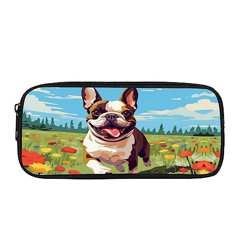 Kuiaobaty Kinder Federmäppchen Große Kapazität Bleistift Beutel für Schule Student Niedlich Bleistift Tasche Offcie Schreibwaren Tasche, Französische Bulldogge Floral, Schulranzen von Kuiaobaty