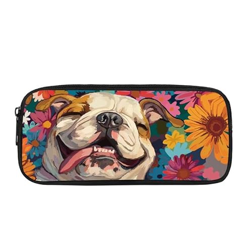 Kuiaobaty Kinder-Federmäppchen für Schule, Schule, Schreibwaren, Aufbewahrungstasche, Teenager, Jungen, Mädchen, Federmäppchen, Federmäppchen, Englische Bulldogge Blumen, Schulranzen von Kuiaobaty