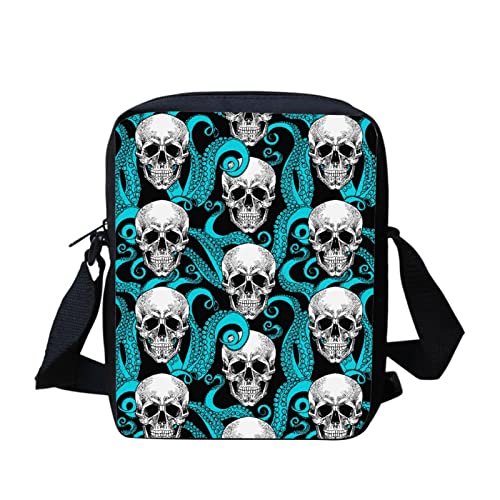 Kuiaobaty Kleine Schulter Messenger Bag Frauen Kleine Crossbody Tasche Damen Handytasche mit verstellbarem Riemen, Totenkopf und Oktopus von Kuiaobaty