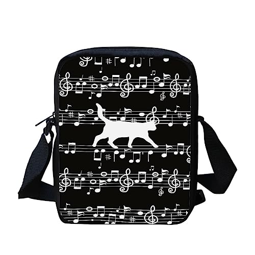 Kuiaobaty Kleine Umhängetasche für Damen, kleine Kuriertasche für Schulmädchen, verstellbarer Riemen, Schultertasche für Reisen, Music Staff Cat Schwarz von Kuiaobaty