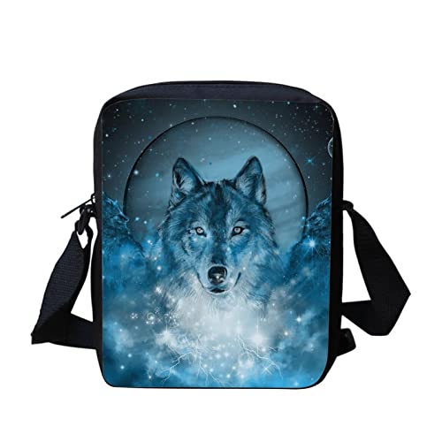 Kuiaobaty Kleine Umhängetasche für Frauen, kleine Kuriertasche für Schulmädchen, verstellbarer Riemen, Schultertasche für Reisen, Wolf Galaxy Blau von Kuiaobaty