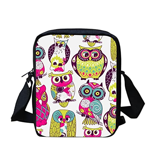 Kuiaobaty Kleine Umhängetasche für Jungen und Mädchen, kleine Schultertasche, Damen, Crossbody-Handytasche, lässige Messenger Bag, Ethnische Eulenvögel, bunt von Kuiaobaty