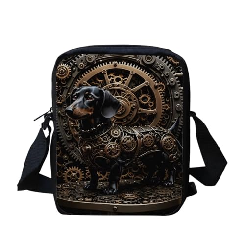 Kuiaobaty Kleine Umhängetasche für Jungen und Mädchen, kleine Schultertasche, Handtasche, Umhängetasche, Handytasche, lässige Kuriertasche, Steampunk Dackel von Kuiaobaty