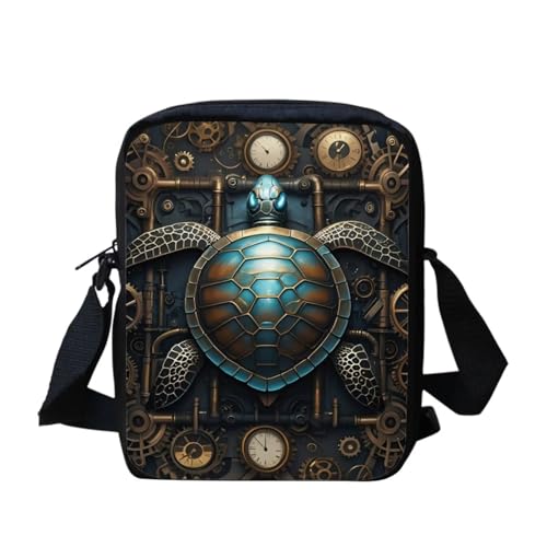 Kuiaobaty Kleine Umhängetasche für Jungen und Mädchen, kleine Schultertasche, Handtasche, Umhängetasche, Handytasche, lässige Kuriertasche, Steampunk Turtle von Kuiaobaty