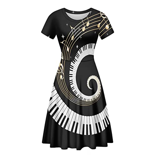 Kuiaobaty Korallen-Textur, Damen-Jersey-Kleid, Totenkopf, tägliche Outfits, Wickel-T-Shirt-Kleid, Musiknoten, Damen-Midikleid für Party, Arbeit, Klaviermusiknoten, L von Kuiaobaty