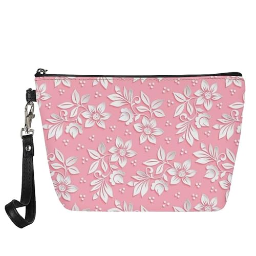 Kuiaobaty Kosmetiktasche für Damen, Blumenmuster, Kunstleder, Make-up-Tasche für Mädchen, tragbar, Reise-Kulturbeutel, Reißverschluss, Blumen Rosa, Taschen-Organizer von Kuiaobaty