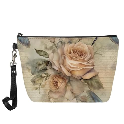 Kuiaobaty Kosmetiktasche für Damen, Blumenmuster, Kunstleder, Make-up-Tasche für Mädchen, tragbar, Reise-Kulturbeutel, Reißverschluss, Vintage Paint Rose, Taschen-Organizer von Kuiaobaty