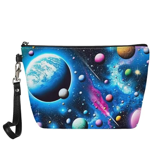 Kuiaobaty Kosmetiktasche für Damen, Blumenmuster, Kunstleder, Make-up-Tasche für Mädchen, tragbar, Reise-Kulturbeutel, Reißverschluss, Weltall Planeten, Taschen-Organizer von Kuiaobaty