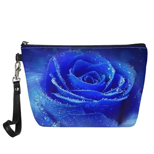 Kuiaobaty Kosmetiktasche für Damen, Blumenmuster, Kunstleder, Make-up-Tasche für Mädchen, tragbar, Reise-Kulturbeutel, Reißverschluss, blau/rosa, Taschen-Organizer von Kuiaobaty