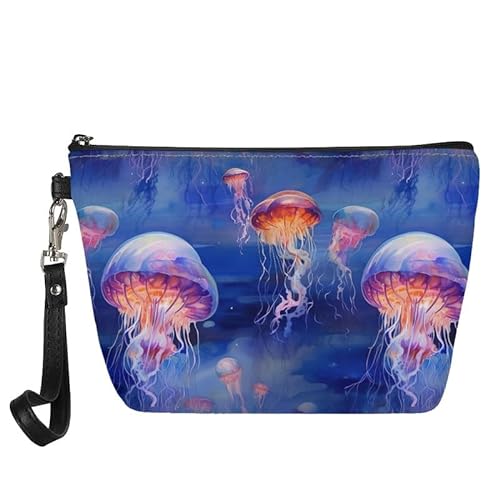 Kuiaobaty Kosmetiktasche für Damen, Blumenmuster, Kunstleder, Make-up-Tasche für Mädchen, tragbar, Reise-Kulturbeutel, Reißverschluss, quallendesign, Taschen-Organizer von Kuiaobaty