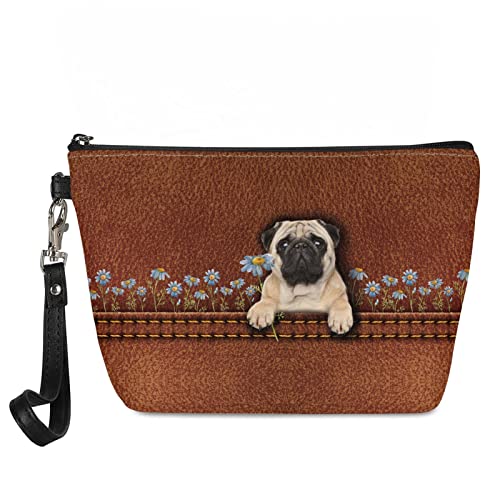 Kuiaobaty Kosmetiktasche für Damen, Leder, tragbar, Kulturbeutel für Reisen, Mädchen, Kosmetiktasche, Mops von Kuiaobaty