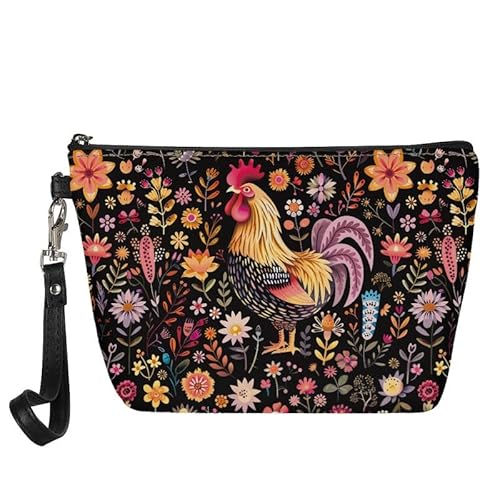 Kuiaobaty Kosmetiktasche für Damen, Make-up-Tasche für Geldbörse, Reisen, große Kapazität, Kulturbeutel, Kosmetiktasche für Mädchen, Hahn Huhn Blumen, Taschen-Organizer von Kuiaobaty