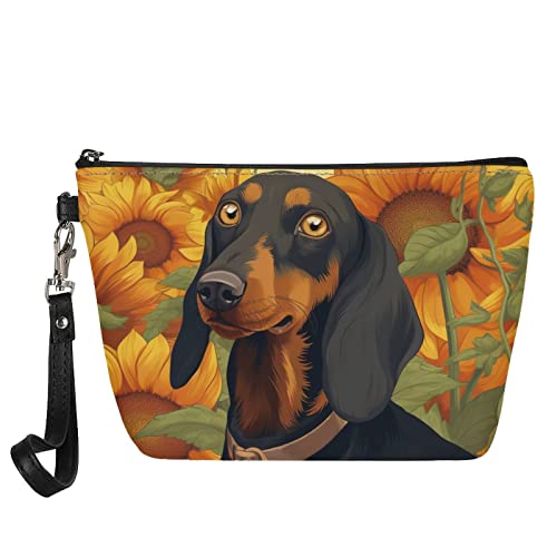 Kuiaobaty Kosmetiktasche für Damen, Make-up-Tasche für Geldbörse, Reisen, große Kapazität, Kulturbeutel, Mädchen, Kosmetiktasche, Dackel Hund Sonnenblume, Taschen-Organizer von Kuiaobaty