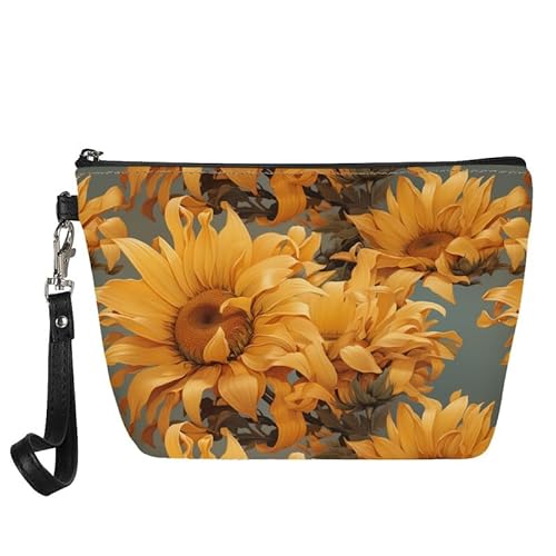 Kuiaobaty Kosmetiktasche für Damen, Reise-Make-up-Tasche, Organizer, Leder, Kulturbeutel, Kosmetiktasche für Geldbörse, Kosmetiktasche, Gelbe Sonnenblumen, Taschen-Organizer von Kuiaobaty