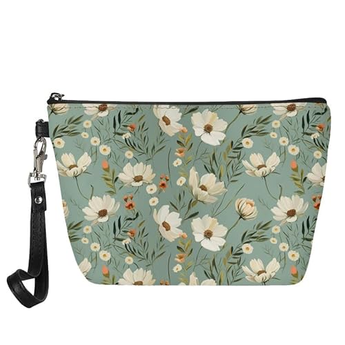 Kuiaobaty Kosmetiktasche für Damen, Reise-Make-up-Tasche, Organizer, Leder, Kulturbeutel, Kosmetiktasche für Geldbörse, Kosmetiktasche, Wilde weiße Blume, Taschen-Organizer von Kuiaobaty