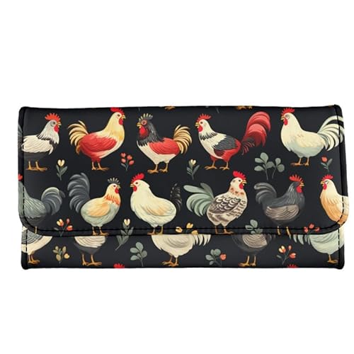 Kuiaobaty Lässige Geldbörse für Damen, Reißverschluss, Geldfach, Vintage-Blumenmuster, Vögel, Clutch, Schnappverschluss, Karten-Organizer, Scheckbuchhalter, Countryside Chicken, Casual von Kuiaobaty