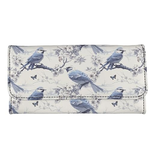 Kuiaobaty Lässige Geldbörse für Damen, Reißverschluss, Geldfach, Vintage-Blumenmuster, Vögel, Clutch, Schnappverschluss, Karten-Organizer, Scheckbuchhalter, Landvögel, Casual von Kuiaobaty