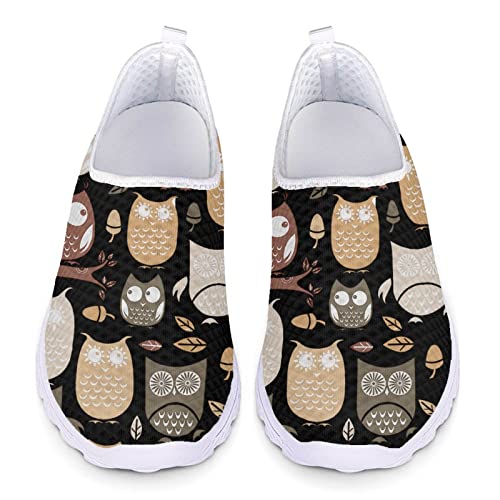 Kuiaobaty Lässige Mesh Turnschuhe Frauen Mode Turnschuhe Komfort Laufschuhe Atmungsaktive Walking Tennis Schuh Slip-on Schuh, Eule Vögel schwarz, 39 EU von Kuiaobaty