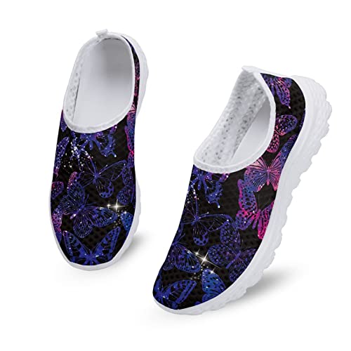 Kuiaobaty Lässige Mesh Turnschuhe Frauen Mode Turnschuhe Komfort Laufschuhe Atmungsaktive Walking Tennis Schuh Slip-on Schuh, violettfarbener schmetterling, 43.5 EU von Kuiaobaty