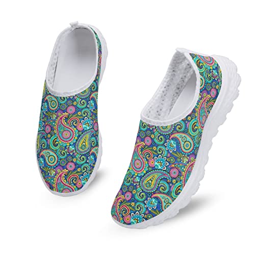 Kuiaobaty Lässige Mesh-Turnschuhe für Damen, modische Sneaker, bequeme Laufschuhe, atmungsaktiv, Walking-Tennisschuh, Slip-On-Schuh, Böhmische Blumen, ethnisch, 39 EU von Kuiaobaty