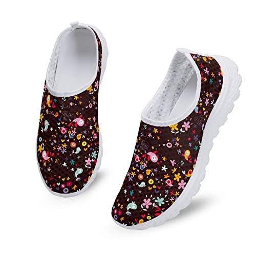 Kuiaobaty Lässige Mesh-Turnschuhe für Damen, modische Sneaker, bequeme Laufschuhe, atmungsaktiv, Walking-Tennisschuh, Slip-On-Schuh, Niedliche Vögel mit Blumenmuster, 39.5 EU von Kuiaobaty