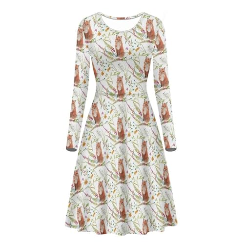 Kuiaobaty Langärmeliges Pulloverkleid für Damen, lässiges Midi-Kleid, Übergröße, floraler Rundhalsausschnitt, knielanges Kleid für Damen, Fuchs Floral, X-Large von Kuiaobaty
