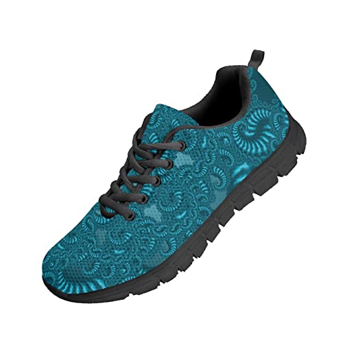 Kuiaobaty Laufschuhe Herren Sneaker Camouflage Tier Textur Tribal Muster Athletic Turnschuhe Leichte Sportschuhe Schwarz, Blaugrüne Spiralkunst, 42 EU von Kuiaobaty