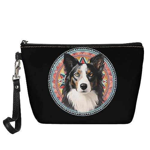 Kuiaobaty Leder Make-up Tasche Organizer Reise Kulturbeutel Mädchen Schönheit Tasche Frauen Kosmetiktasche Beutel für Geldbörse, Vivid Border Collie, Taschen-Organizer von Kuiaobaty