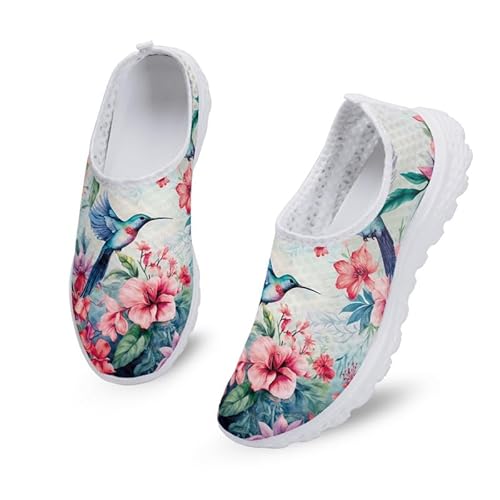 Kuiaobaty Leichte Damen-Laufschuhe, rutschfest, bequeme Stillschuhe, Kolibris Blumen, 39 EU von Kuiaobaty