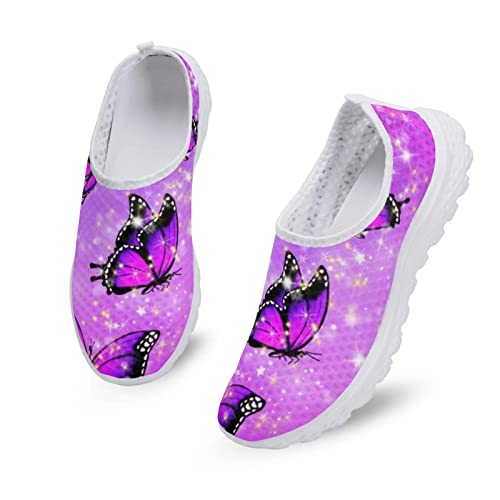 Kuiaobaty Lila Schwalbenschwanz-Schmetterling Unisex Air Mesh Slip-on Lässige Strandschuhe, Stars Violet Damen Atmungsaktive Turnschuhe Athletische Wanderschuhe mit Memory-Schaum von Kuiaobaty