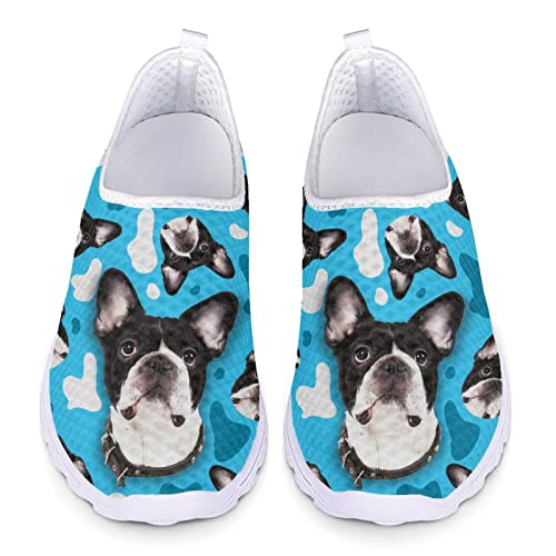 Kuiaobaty Lustige französische Bulldoggen Mesh Trainer für Männer Frauen, Nette Welpen Hunde Gehen Sneakers Frühling Sommer Reise Loafer Blau Bequemer Flacher Schuh von Kuiaobaty