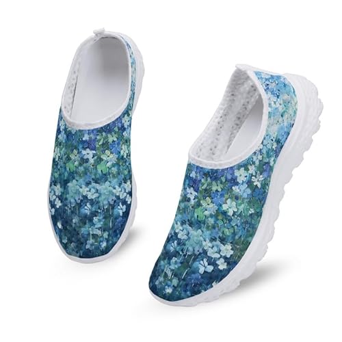 Kuiaobaty Mädchen Sport Athletic Walking Schuhe Tier Galaxie Skelett Indisches Muster Atmungsaktive Arbeitsschuhe Weiche Sohle Loafer, Blaue kleine Blumen, 38 EU von Kuiaobaty