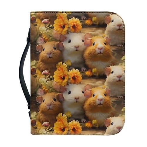 Kuiaobaty Meerschweinchen-Blumen-Bibeltasche für Frauen, niedliche Tiere, Blumen, Kunstleder, Buchhülle, mit Stiftfach innen von Kuiaobaty