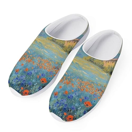 Kuiaobaty Mesh Garten Clog Schuhe Atmungsaktiv Rutschfest Slipper Sandale Bequeme Leichte Flache Schuhe Sommer Sandale, Gemälde, Blumenmuster, 40.5 EU, CA von Kuiaobaty
