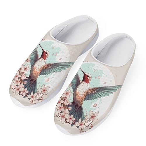 Kuiaobaty Mesh Garten Clog Schuhe Atmungsaktiv Rutschfest Slipper Sandale Bequeme Leichte Flache Schuhe Sommer Sandale, Kolibris Blumen, 38 EU von Kuiaobaty