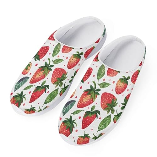 Kuiaobaty Mesh Garten Clog Schuhe Atmungsaktiv Rutschfest Slipper Sandale Bequeme Leichte Flache Schuhe Sommer Sandale, Red Strawberry Dots, 38 EU von Kuiaobaty