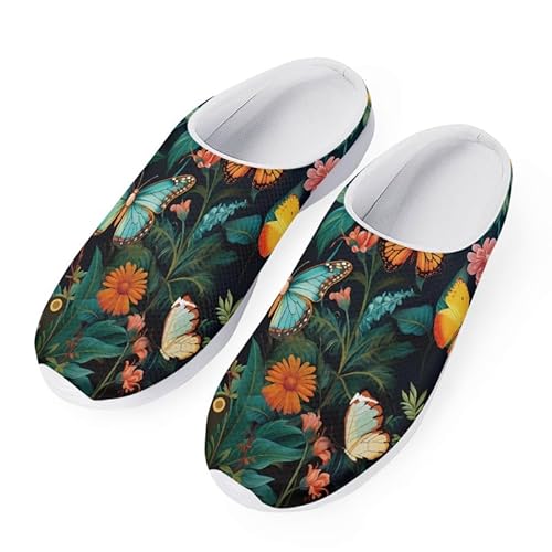 Kuiaobaty Mesh Garten Clog Schuhe Atmungsaktiv Rutschfest Slipper Sandale Bequeme Leichte Flache Schuhe Sommer Sandale, Wild Flowers Butterfly, 40.5 EU, CA von Kuiaobaty