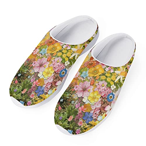 Kuiaobaty Mesh Garten Clog Schuhe Atmungsaktive rutschfeste Slipper Sandale Bequeme Leichte Flache Schuhe Sommer Sandale, Helle Farbe Blumen, 41 EU von Kuiaobaty