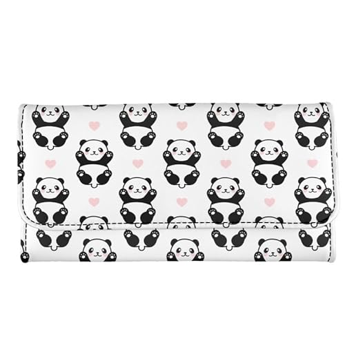 Kuiaobaty Minimalistische Kunst Frauen Mode Lange Brieftasche Weiches Leder, Floral Clutch Bag Kartenhalter Damen Medium Geldbörse Brieftasche, Panda Herzen, Casual von Kuiaobaty