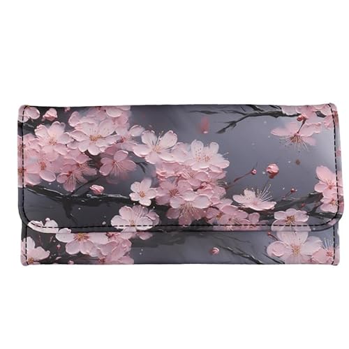 Kuiaobaty Modische Damen-Geldbörse, multifunktional, Clutch, Organizer, Kartenfächer, Reißverschlusstasche, schlanke Brieftasche für Frauen und Mädchen, Cherry Blossom, Casual von Kuiaobaty