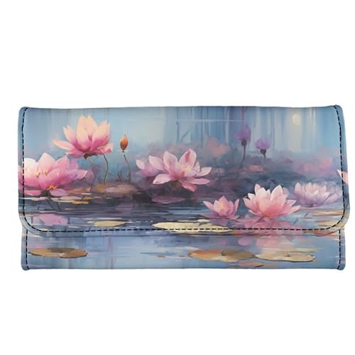 Kuiaobaty Modische Damen-Geldbörse, multifunktional, Clutch, Organizer, Kartenfächer, Reißverschlusstasche, schlanke Brieftasche für Frauen und Mädchen, Wasserlilie, Casual von Kuiaobaty