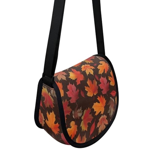 Kuiaobaty Monet Art Umhängetasche für Damen, kleine Hobos-Schultertaschen, Kolibri-Blumen, Halbmond-Tasche, Tote Handtaschen, Herbst-Ahornblatt von Kuiaobaty