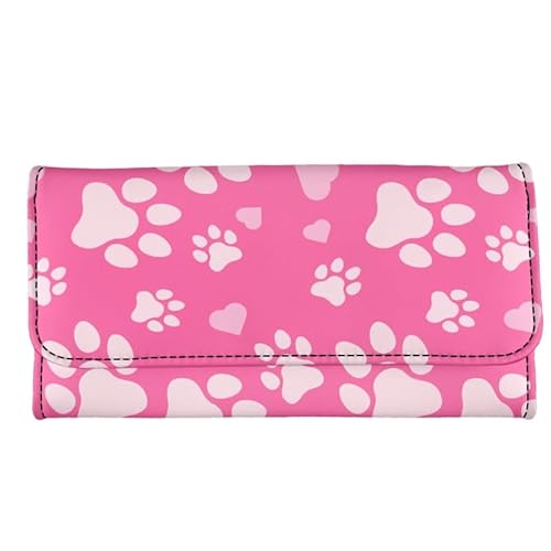 Kuiaobaty Neuheit Katze Hunde Druck Frauen Große Kapazität Geldbörse mit Reißverschluss-Tasche, Musikmuster Tragbare Lange Geldbörse Clutch, Pink/Pfotenabdrucke, Casual von Kuiaobaty