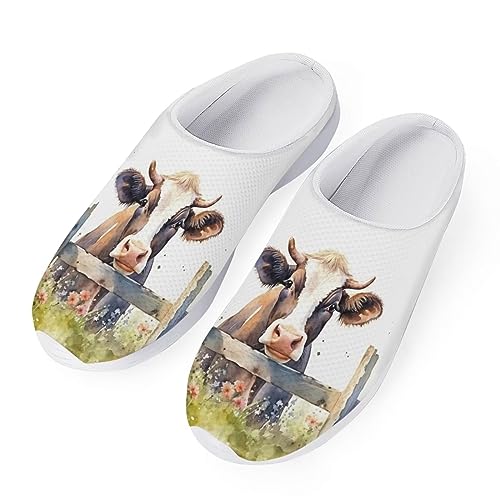 Kuiaobaty Niedliche Pandas Garten Clog Schuhe für Arbeit, Marienkäfer Frauen Indoor Hausschuhe rutschfeste Atmungsaktive Sommer Slide Sandale, Bauernhof Kuh, 36.5 EU von Kuiaobaty