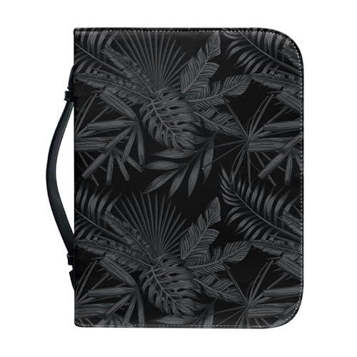 Kuiaobaty Notizbuchhülle mit tropischen Blättern, Reißverschluss, Schwarz, mit Griff, Monstera-Palmblatt-Buchtasche im Inneren Stiftschlitze von Kuiaobaty